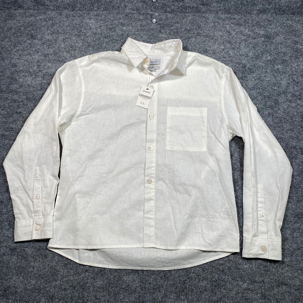 Cotton On Mens Eli White Linen Blend Oversized Long Sleeve Button Up Shirt S NEW